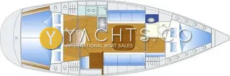 Bavaria Yachts Bavaria 36: layout drawing showing forward cabin, saloon, galley, heads and two aft cabins