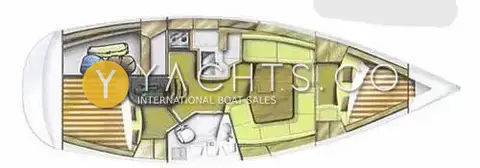 Gib Sea 37: layout plan showing forward V-berth, U-shaped saloon, galley, heads and single large aft cabin