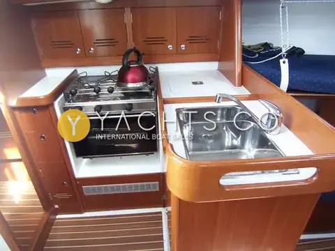 J Boats J/109: galley with gas hob and oven, deep stainless sink and cherry wood lockers