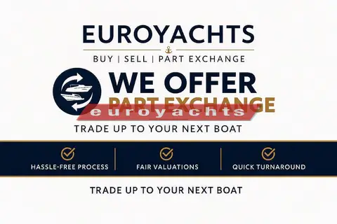 Jeanneau Merry Fisher 1295 Coupe S2: brokerage advert graphic promoting part exchange, with no view of the boat
