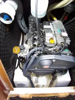 Jeanneau Sun Odyssey 42DS: engine bay with the Yanmar diesel, fuel filter and soundproofing foam around it
