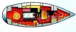 Moody 38CC Yacht For Sale: accommodation layout plan showing forward cabin, saloon, galley and aft cabin