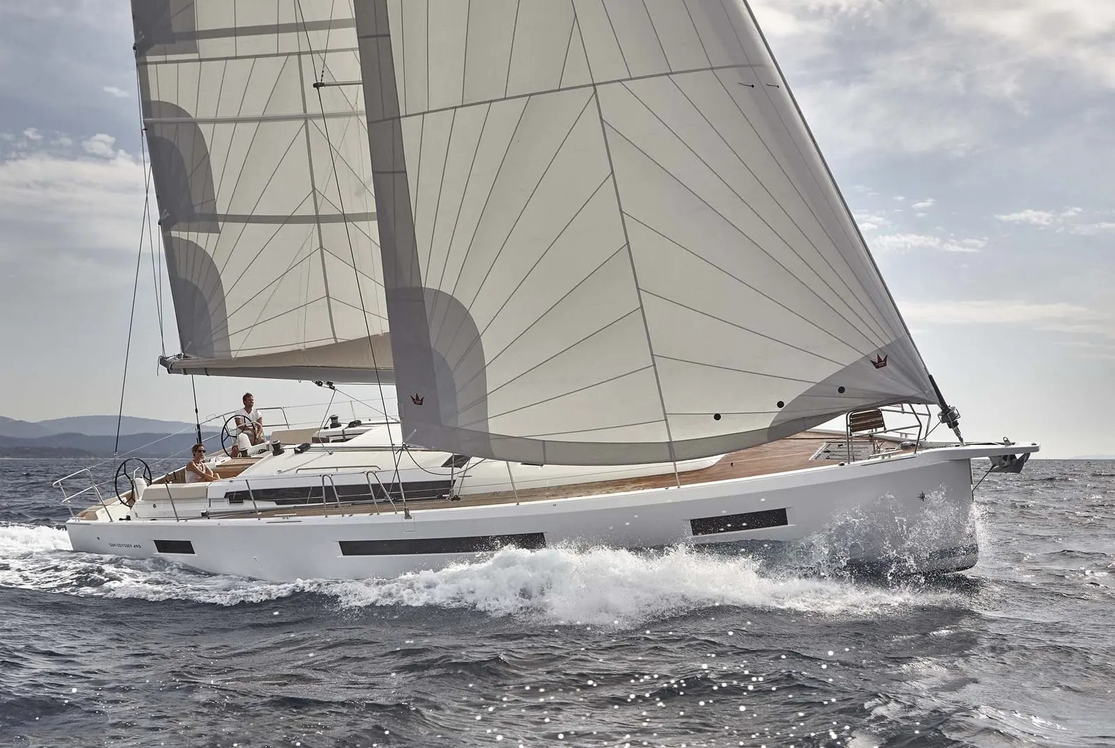 A Jeanneau Sun Odyssey sailing in a fresh breeze